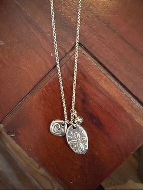 Brighton Silver Floral Oval & Heart Charm Necklace